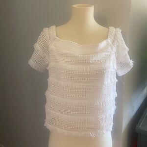 White House Black Market Textured Fringe Blouse